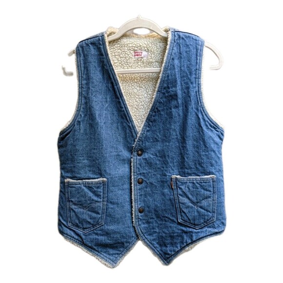 Vintage Levis Western Denim Vest Men Size S  Orange Tab Sherpa Lined USA 70s 80s - Picture 1 of 15